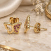 Oro Laminado Stud Earring, Gold Filled Style Butterfly Design, with Ruby Micro Pave, Polished, Golden Finish, 02.156.0466.1