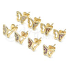 Oro Laminado Stud Earring, Gold Filled Style Butterfly Design, with Ruby Micro Pave, Polished, Golden Finish, 02.156.0466.1