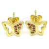 Oro Laminado Stud Earring, Gold Filled Style Butterfly Design, with Garnet Micro Pave, Polished, Golden Finish, 02.156.0466.2