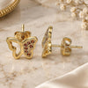 Oro Laminado Stud Earring, Gold Filled Style Butterfly Design, with Garnet Micro Pave, Polished, Golden Finish, 02.156.0466.2