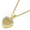 Oro Laminado Pendant Necklace, Gold Filled Style Heart Design, with White Micro Pave, Polished, Golden Finish, 04.156.0327.20 (02 MM Thickness, 20 Inches Length)
