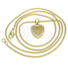 Oro Laminado Pendant Necklace, Gold Filled Style Heart Design, with White Micro Pave, Polished, Golden Finish, 04.156.0327.20 (02 MM Thickness, 20 Inches Length)