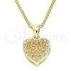 Oro Laminado Pendant Necklace, Gold Filled Style Heart Design, with White Micro Pave, Polished, Golden Finish, 04.156.0327.20 (02 MM Thickness, 20 Inches Length)