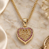 Oro Laminado Pendant Necklace, Gold Filled Style Heart Design, with Ruby Micro Pave, Polished, Golden Finish, 04.156.0327.1.20 (02 MM Thickness, 20 Inches Length)