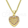 Oro Laminado Pendant Necklace, Gold Filled Style Heart Design, with Ruby Micro Pave, Polished, Golden Finish, 04.156.0327.1.20 (02 MM Thickness, 20 Inches Length)