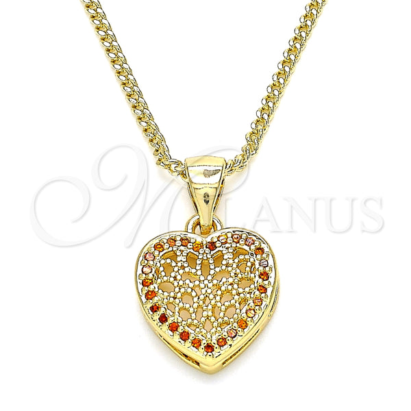 Gold Filled Necklace — Pendant Necklace Heart Design with Garnet Micro Pave — main product view — SKU 135425 | Oro Laminado collar — Pendant Necklace corazón diseño with Garnet Micro Pave — SKU 135425
