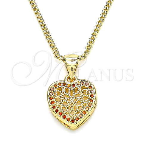 Oro Laminado Pendant Necklace, Gold Filled Style Heart Design, with Garnet Micro Pave, Polished, Golden Finish, 04.156.0327.2.20 (02 MM Thickness, 20 Inches Length)