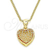 Oro Laminado Pendant Necklace, Gold Filled Style Heart Design, with Garnet Micro Pave, Polished, Golden Finish, 04.156.0327.2.20 (02 MM Thickness, 20 Inches Length)