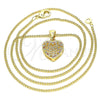 Oro Laminado Pendant Necklace, Gold Filled Style Heart Design, with Multicolor Micro Pave, Polished, Golden Finish, 04.156.0327.3.20 (02 MM Thickness, 20 Inches Length)
