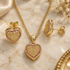 Oro Laminado Earring and Pendant Adult Set, Gold Filled Style Heart Design, with Ruby Micro Pave, Polished, Golden Finish, 10.156.0268.1