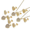 Oro Laminado Earring and Pendant Adult Set, Gold Filled Style Heart Design, with Ruby Micro Pave, Polished, Golden Finish, 10.156.0268.1