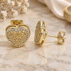 Oro Laminado Stud Earring, Gold Filled Style Heart Design, with White Micro Pave, Polished, Golden Finish, 02.156.0468