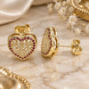 Oro Laminado Stud Earring, Gold Filled Style Heart Design, with Ruby Micro Pave, Polished, Golden Finish, 02.156.0468.1