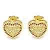 Oro Laminado Stud Earring, Gold Filled Style Heart Design, with Garnet Micro Pave, Polished, Golden Finish, 02.156.0468.2