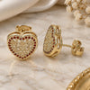 Oro Laminado Stud Earring, Gold Filled Style Heart Design, with Garnet Micro Pave, Polished, Golden Finish, 02.156.0468.2