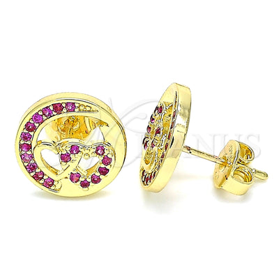 Oro Laminado Stud Earring, Gold Filled Style Heart Design, with Ruby Micro Pave, Polished, Golden Finish for wholesale, main product view
