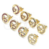 Oro Laminado Stud Earring, Gold Filled Style Heart Design, with Ruby Micro Pave, Polished, Golden Finish, 02.156.0397.1