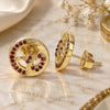 Oro Laminado Stud Earring, Gold Filled Style Heart Design, with Garnet Micro Pave, Polished, Golden Finish, 02.156.0397.2