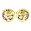 Oro Laminado Stud Earring, Gold Filled Style Heart Design, with Multicolor Micro Pave, Polished, Golden Finish, 02.156.0397.3