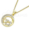 Oro Laminado Pendant Necklace, Gold Filled Style Heart Design, with White Micro Pave, Polished, Golden Finish, 04.156.0328.20 (02 MM Thickness, 20 Inches Length)