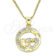 Oro Laminado Pendant Necklace, Gold Filled Style Heart Design, with White Micro Pave, Polished, Golden Finish, 04.156.0328.20 (02 MM Thickness, 20 Inches Length)