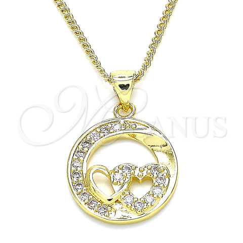 Oro Laminado Pendant Necklace, Gold Filled Style Heart Design, with White Micro Pave, Polished, Golden Finish, 04.156.0328.20 (02 MM Thickness, 20 Inches Length)