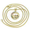 Oro Laminado Pendant Necklace, Gold Filled Style Heart Design, with Multicolor Micro Pave, Polished, Golden Finish, 04.156.0328.3.20 (02 MM Thickness, 20 Inches Length)
