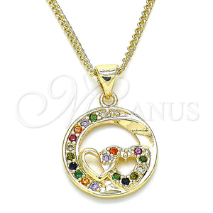 Gold Filled Necklace — Pendant Necklace Heart Design with Multicolor Micro Pave — main product view — SKU 135441 | Oro Laminado collar — Pendant Necklace corazón diseño with Multicolor Micro Pave — SKU 135441