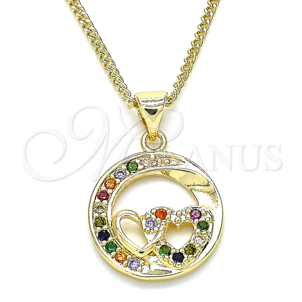 Gold Filled Necklace — Pendant Necklace Heart Design with Multicolor Micro Pave — main product view — SKU 135441 | Oro Laminado collar — Pendant Necklace corazón diseño with Multicolor Micro Pave — SKU 135441