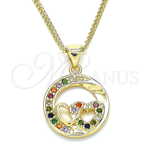 Oro Laminado Pendant Necklace, Gold Filled Style Heart Design, with Multicolor Micro Pave, Polished, Golden Finish, 04.156.0328.3.20 (02 MM Thickness, 20 Inches Length)