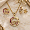 Oro Laminado Earring and Pendant Adult Set, Gold Filled Style Heart Design, with Ruby Micro Pave, Polished, Golden Finish, 10.156.0269.1