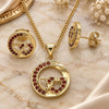 Oro Laminado Earring and Pendant Adult Set, Gold Filled Style Heart Design, with Garnet Micro Pave, Polished, Golden Finish, 10.156.0269.2