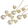 Oro Laminado Earring and Pendant Adult Set, Gold Filled Style Heart Design, with Garnet Micro Pave, Polished, Golden Finish, 10.156.0269.2