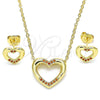 Oro Laminado Earring and Pendant Adult Set, Gold Filled Style Heart Design, with Garnet Micro Pave, Polished, Golden Finish, 10.156.0146.2