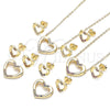 Oro Laminado Earring and Pendant Adult Set, Gold Filled Style Heart Design, with Garnet Micro Pave, Polished, Golden Finish, 10.156.0146.2