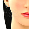 Oro Laminado Stud Earring, Gold Filled Style Heart Design, with White Micro Pave, Polished, Golden Finish, 02.156.0469