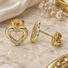 Oro Laminado Stud Earring, Gold Filled Style Heart Design, with White Micro Pave, Polished, Golden Finish, 02.156.0469