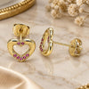 Oro Laminado Stud Earring, Gold Filled Style Heart Design, with Ruby Micro Pave, Polished, Golden Finish, 02.156.0469.1