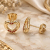Oro Laminado Stud Earring, Gold Filled Style Heart Design, with Garnet Micro Pave, Polished, Golden Finish, 02.156.0469.2