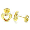 Oro Laminado Stud Earring, Gold Filled Style Heart Design, with Garnet Micro Pave, Polished, Golden Finish, 02.156.0469.2