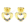 Oro Laminado Stud Earring, Gold Filled Style Heart Design, with Multicolor Micro Pave, Polished, Golden Finish, 02.156.0469.3