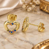 Oro Laminado Stud Earring, Gold Filled Style Heart Design, with Multicolor Micro Pave, Polished, Golden Finish, 02.156.0469.3