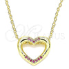 Oro Laminado Pendant Necklace, Gold Filled Style Heart Design, with Ruby Micro Pave, Polished, Golden Finish, 04.156.0329.1.20 (02 MM Thickness, 18 Inches Length)