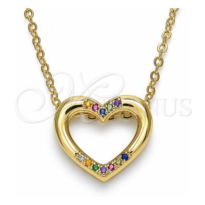 Oro Laminado Pendant Necklace, Gold Filled Style Heart Design, with Multicolor Micro Pave, Polished, Golden Finish, 04.156.0329.3.20 (02 MM Thickness, 18 Inches Length)