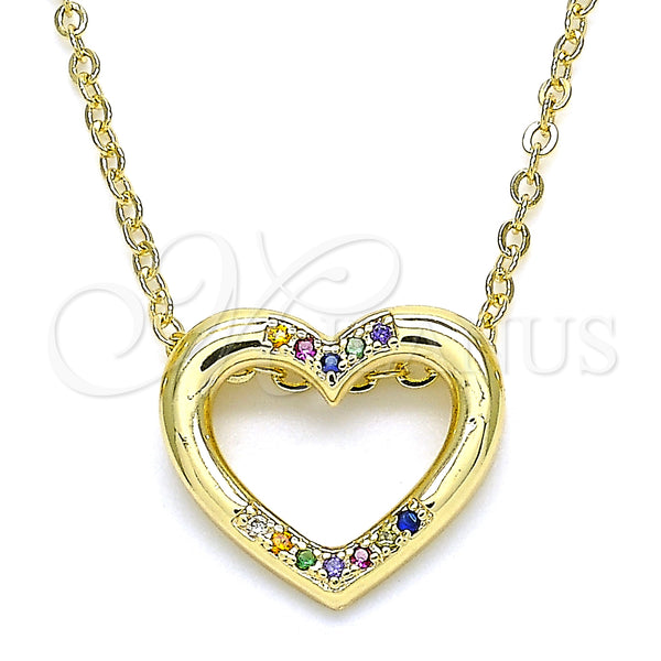 Gold Filled Necklace — Pendant Necklace Heart Design with Multicolor Micro Pave — main product view — SKU 135456 | Oro Laminado collar — Pendant Necklace corazón diseño with Multicolor Micro Pave — SKU 135456