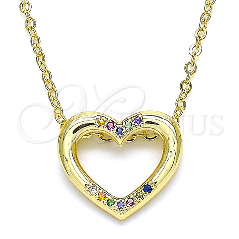 Oro Laminado Pendant Necklace, Gold Filled Style Heart Design, with Multicolor Micro Pave, Polished, Golden Finish, 04.156.0329.3.20 (02 MM Thickness, 18 Inches Length)
