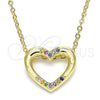 Oro Laminado Pendant Necklace, Gold Filled Style Heart Design, with Multicolor Micro Pave, Polished, Golden Finish, 04.156.0329.3.20 (02 MM Thickness, 18 Inches Length)