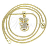 Oro Laminado Pendant Necklace, Gold Filled Style Dragon-Fly and Heart Design, with White Micro Pave, Polished, Golden Finish, 04.156.0330.20 (02 MM Thickness, 20 Inches Length)