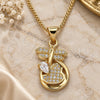 Oro Laminado Pendant Necklace, Gold Filled Style Dragon-Fly and Heart Design, with White Micro Pave, Polished, Golden Finish, 04.156.0330.20 (02 MM Thickness, 20 Inches Length)