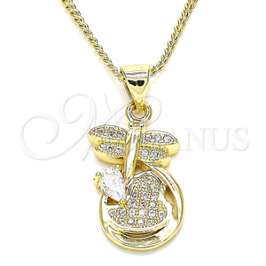 Gold Filled Necklace — Pendant Necklace Dragon-Fly and Heart Design with White — main product view — SKU 135457 | Oro Laminado collar — Pendant Necklace Dragon-Fly and corazón diseño with blanco — SKU 135457